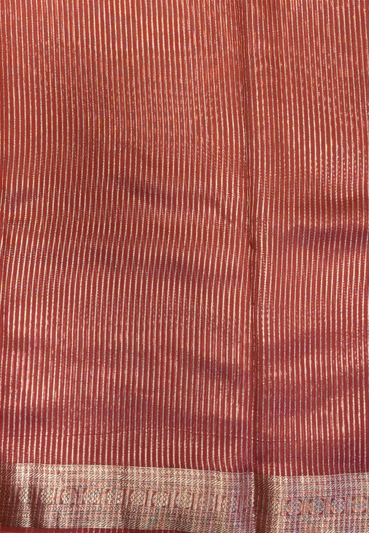 Chanderi Saree-Dusky Peach in Fine Stripe Zari Border