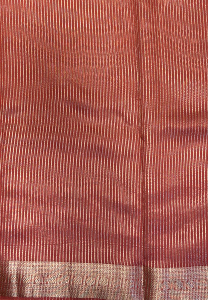 Chanderi Saree-Dusky Peach in Fine Stripe Zari Border