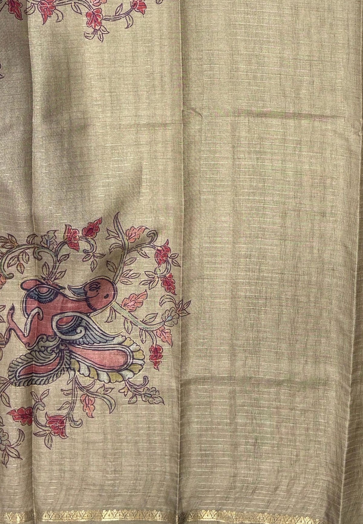 Soft Tussar Saree-Purple In Kalamkari Peacock Border