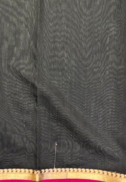 Semi Maheswari Saree-Black In Golden Stripe Border