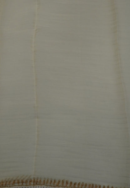 Crush Organza Saree-Beige with French Knot