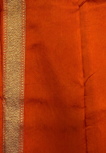 Kattan Silk Saree-Rust Orange in Floral Vine Zari Border