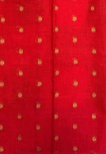 Soft Jute Tussar Saree-Red In Square Check Zari Border