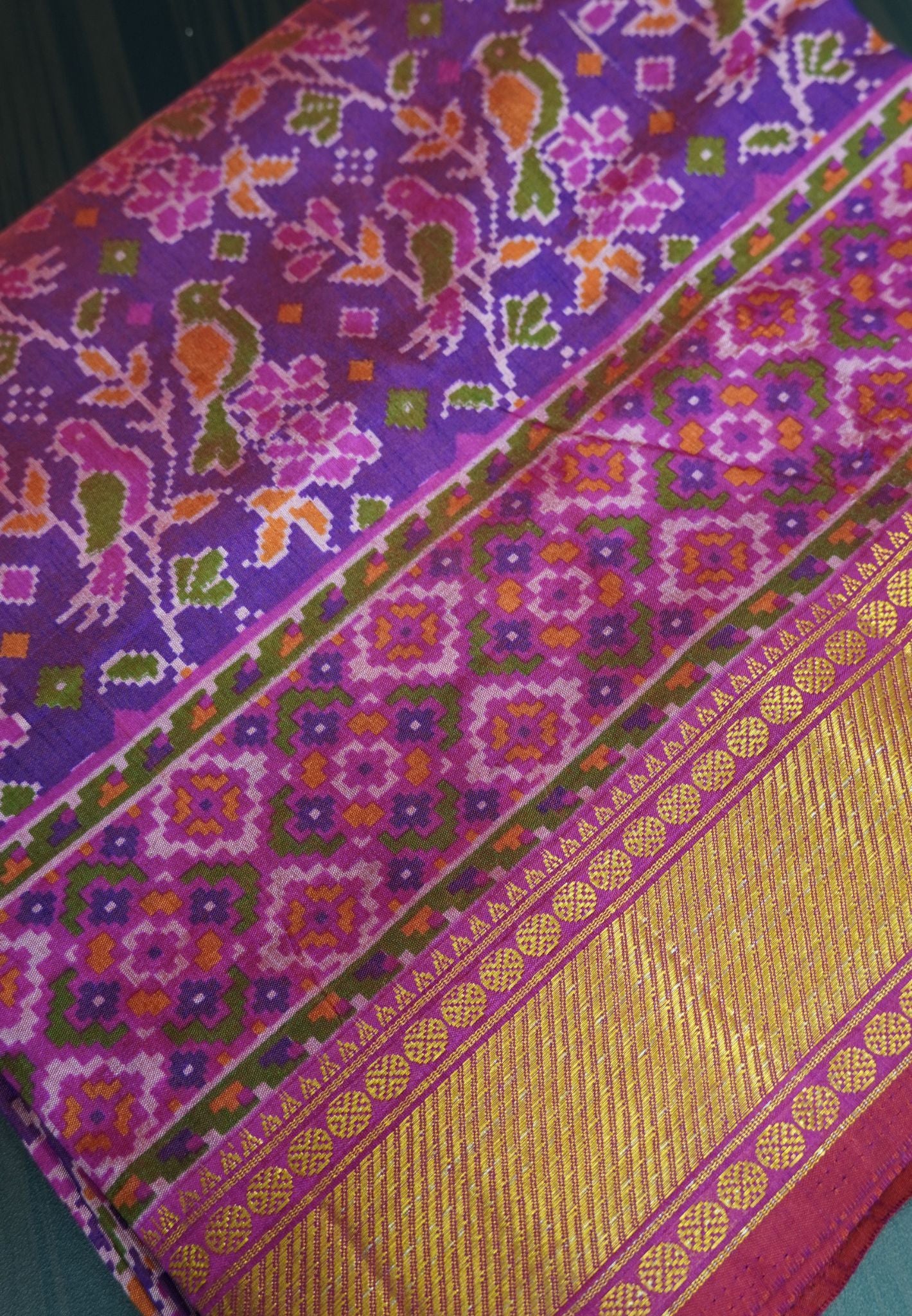 Semi Patola Saree Ikkat Pattern- Magenta