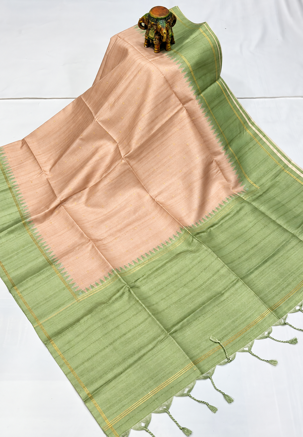 Semi Tussar Saree-Peach with Plain Zari Border
