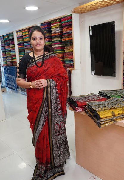 Malai Cotton Saree - Red