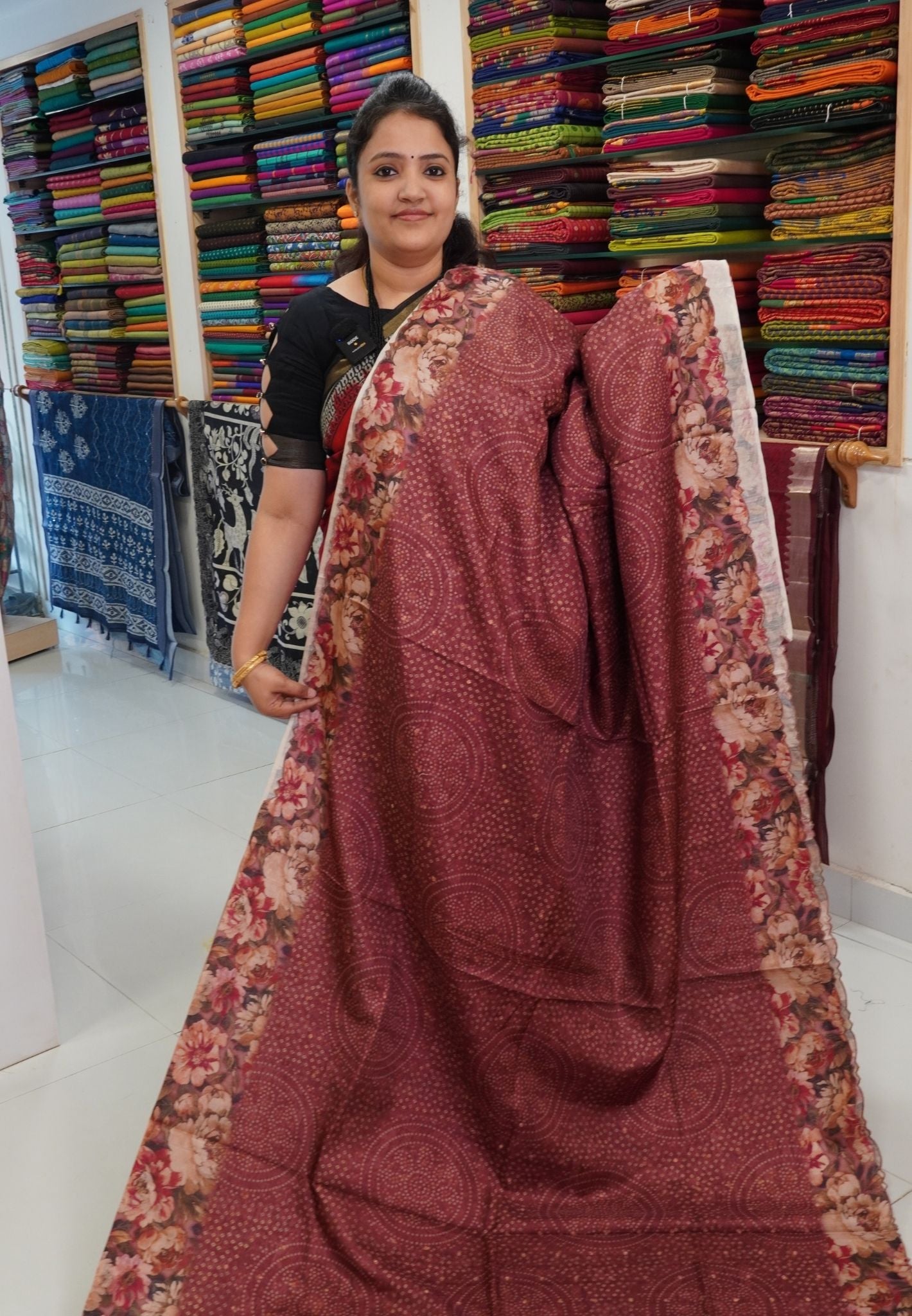 Tussar Saree - Bandini Muted Maroon