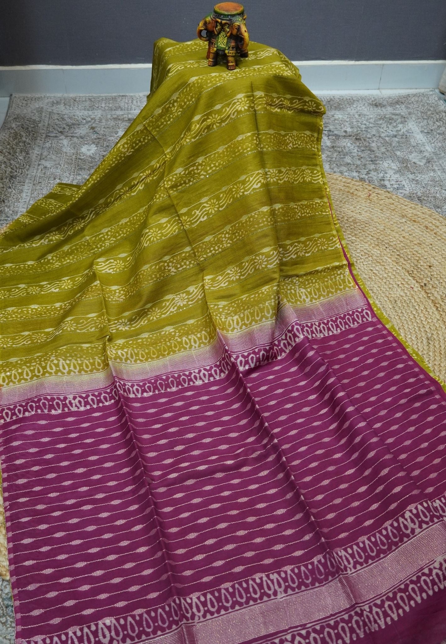 Bhagalpur Cotton Saree-Olive Green