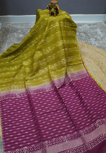 Bhagalpur Cotton Saree-Olive Green
