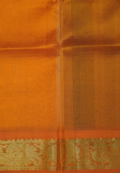 Pure Silk Cotton Saree- Black with Orange in Vairaoosi