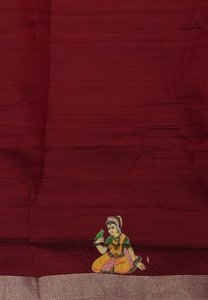 Cora Linen Saree-Dusky Peach with Thanjur Print