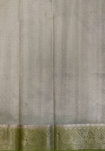 Kota Saree-Cream-Light Green In Floral Vine Zari Border