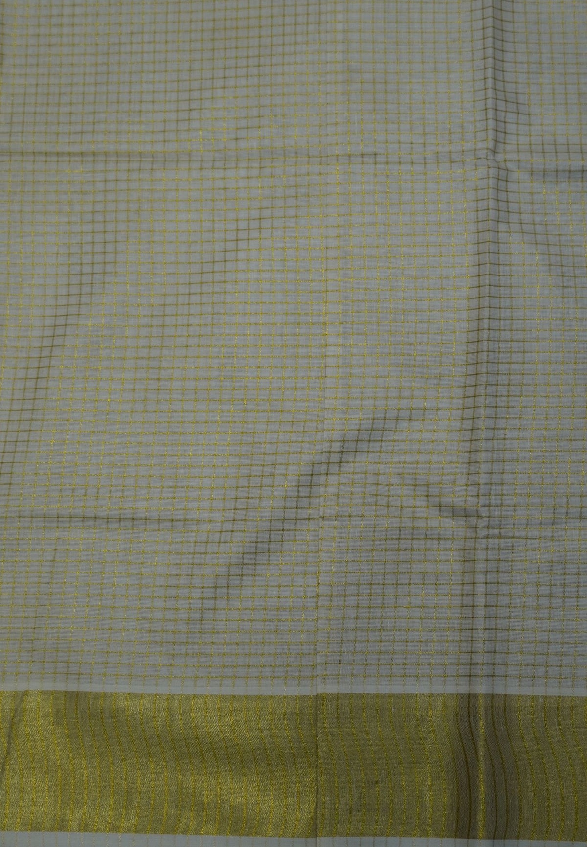 Cotton Saree – Off White with Micro Checks and Orange Kasavu Border