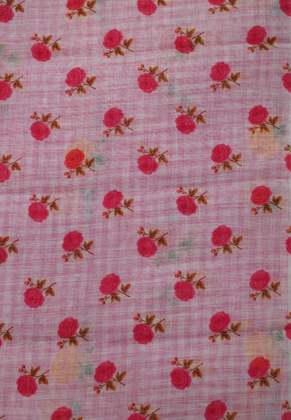 Linen Saree - Checks Red