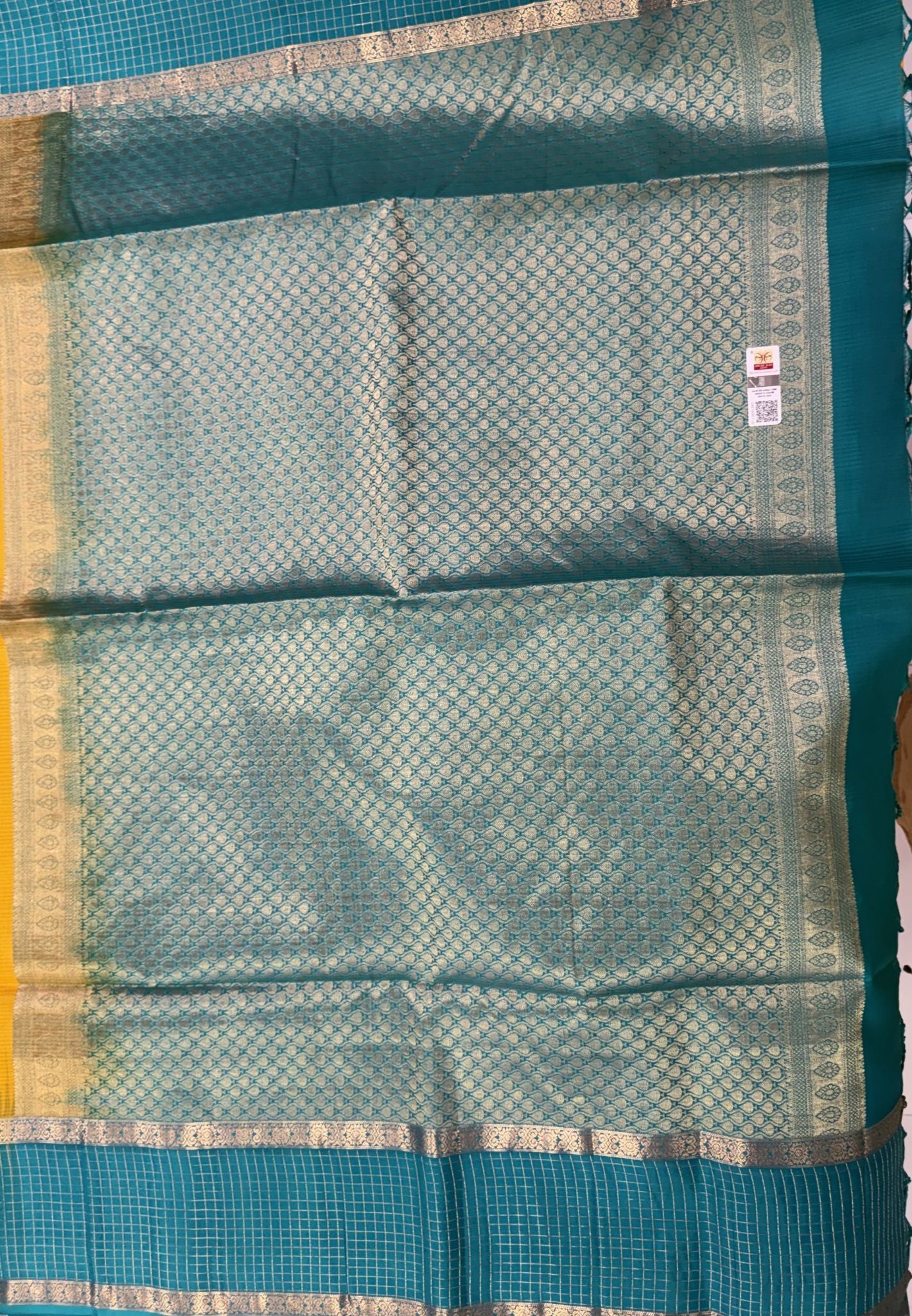 Pure Silk Cotton Saree – Yellow with Contrast Checks Zari Border
