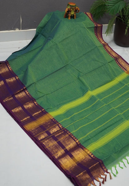 Chettinadu Cotton Saree-Light Green with Elephant Big Border