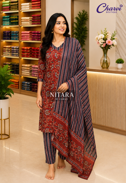 3Pc Salwar Suit with Ajrakh Print
