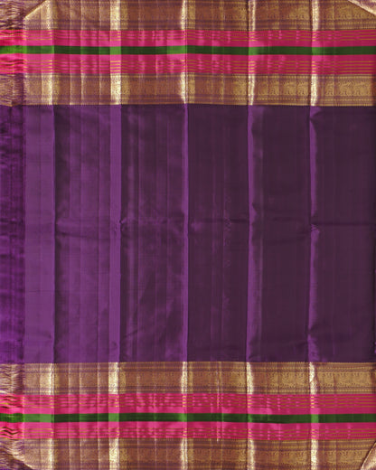 Pure Kanjivaram Saree Onion Purple Half Gold Silk Saree and Contrast Purple  Rich Pallu With Long Annam Butta with Line  Zari Boder