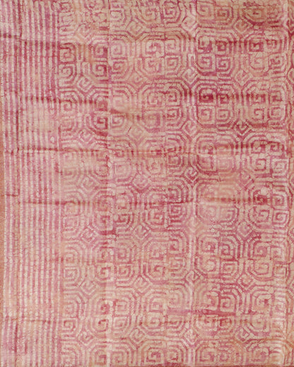 Pure Onion Pink  Matka Tussar with Zari print and self Pallu with Small Zari Woven Border