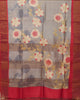 Pure Grey Tussar With Kutch Work Floral Print and Self Pallu with Tissue Border thumbnail