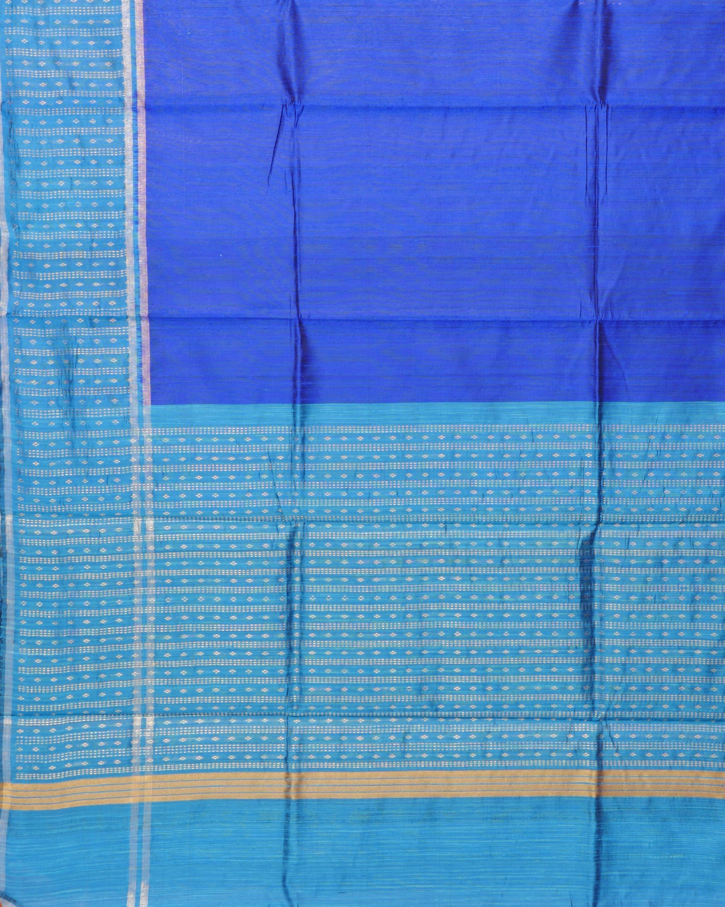 Pure Royal Blue Dupion Raw Silk and Contrast Ramar Blue Pallu with Big Butta Border