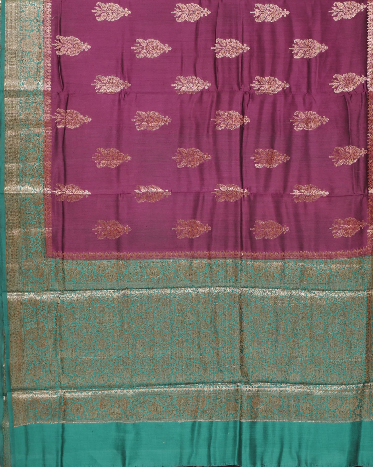 Pure Banarasi Saree Chiniya Silk and Contrast Ramar Green Pallu with Small Zari Border - Purple