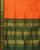 Pure Korvai Vairavoosi Orange Silk Cotton Saree and Green Pallu with Temple Zari Border thumbnail