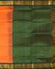 Pure Korvai Vairavoosi Orange Silk Cotton Saree and Green Pallu with Temple Zari Border thumbnail