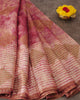 Pure Onion Pink  Matka Tussar with Zari print and self Pallu with Small Zari Woven Border thumbnail