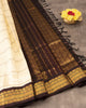 Pure Korvai White Checks Silk Cotton Saree and Brown Pallu with Butta Zari Border thumbnail