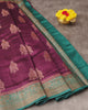 Pure Purple Banarasi Chiniya Silk and Contrast Ramar Green Pallu with Small Zari Border thumbnail