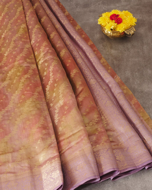 Pure Dual Shade  Banarasi Chinniya silk and Contrast Pallu with Small Zari Border