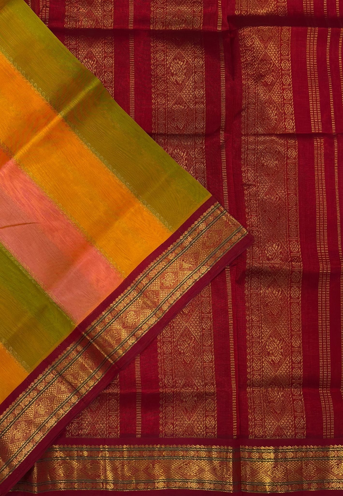 Pure Silk Cotton Saree-Golden Sunrise in Rangkat Pattern