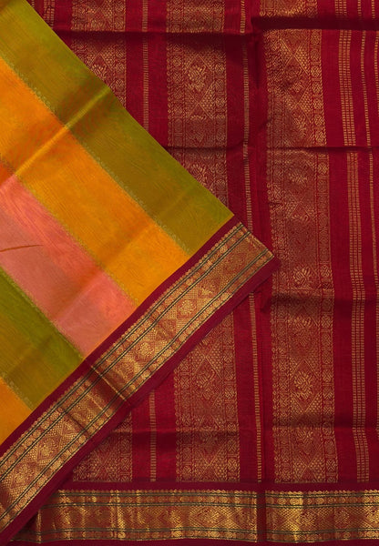 Pure Silk Cotton Saree-Golden Sunrise in Rangkat Pattern