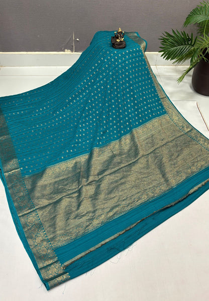 Banarasi Georgette Saree-Ramar Green with Mini Leaf Butta and zari Border