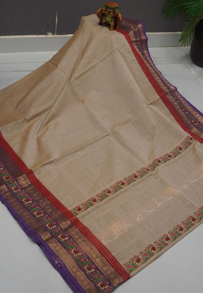 Chettinad Cotton Saree- Beige with Pichwai Tanjore Print