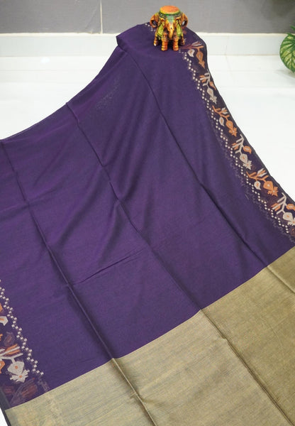 Handloom Cotton Saree-Purple Kalash Jamdhani Border