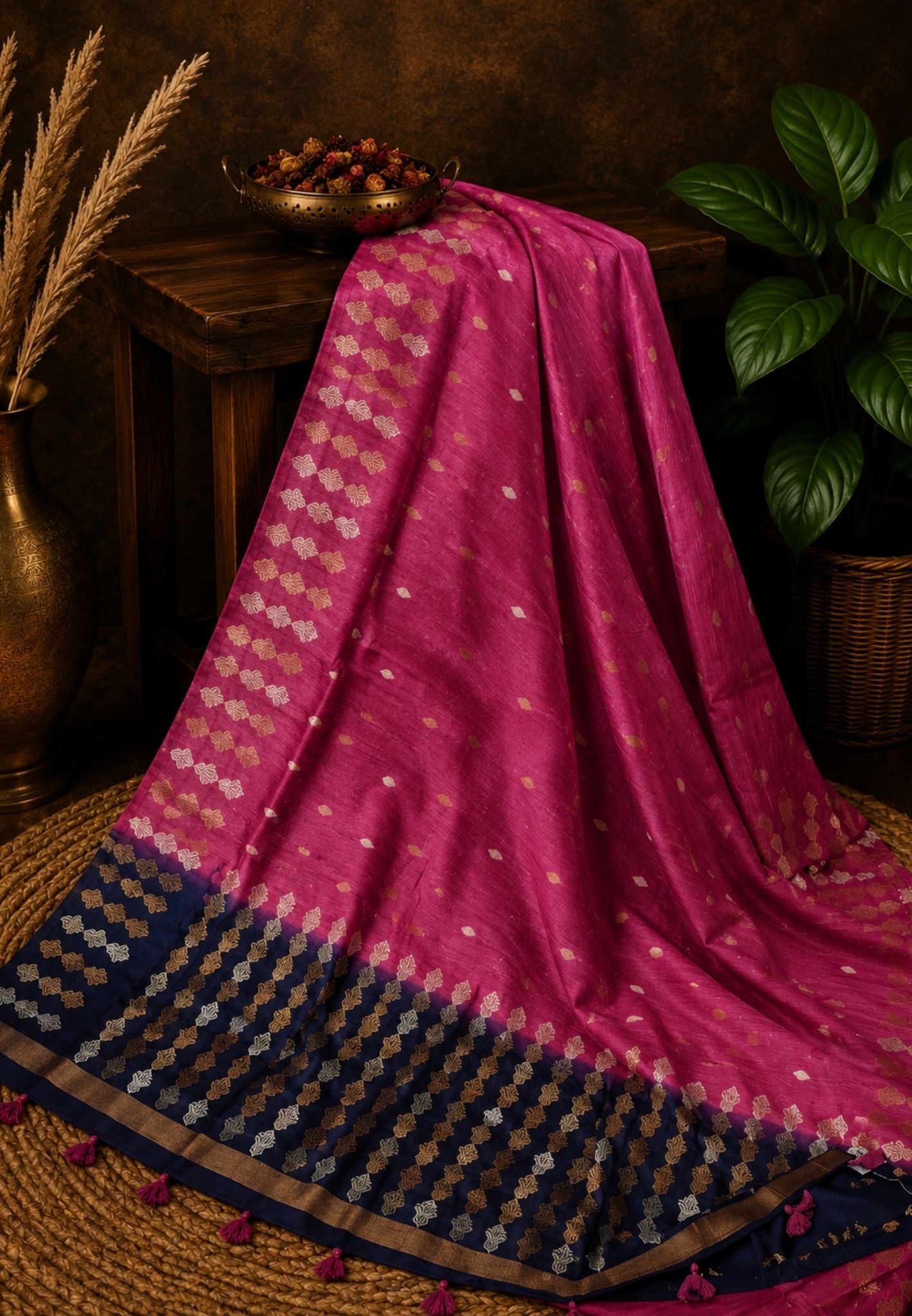 Semi  Tussar Saree - Purple