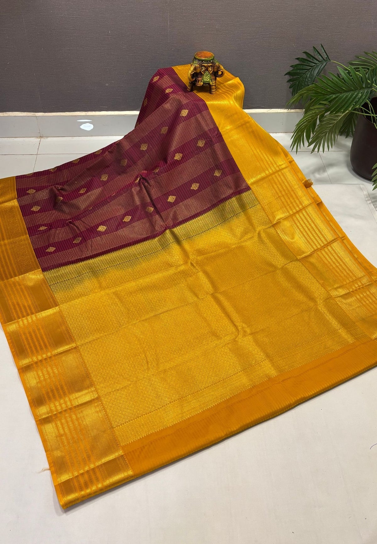Budget Kanchipuram Saree-Maroon with Contrast Border