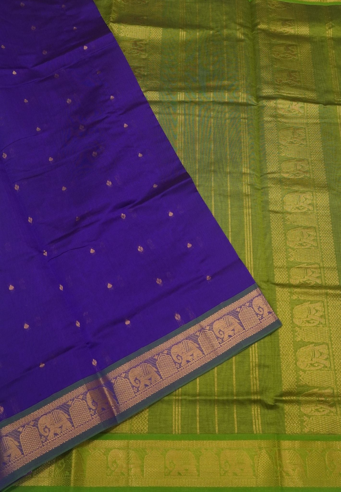 Pure Silk Cotton Saree-Purple-Light Green Zari Emboss With Contrast Border