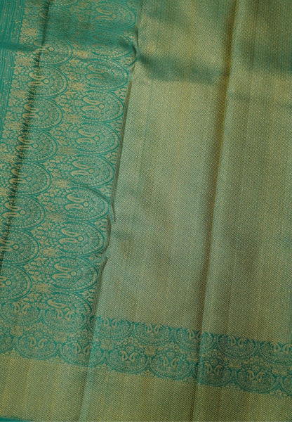 Pure Kanchipuram Silk Saree- Green Full Zari Work with Manga Border