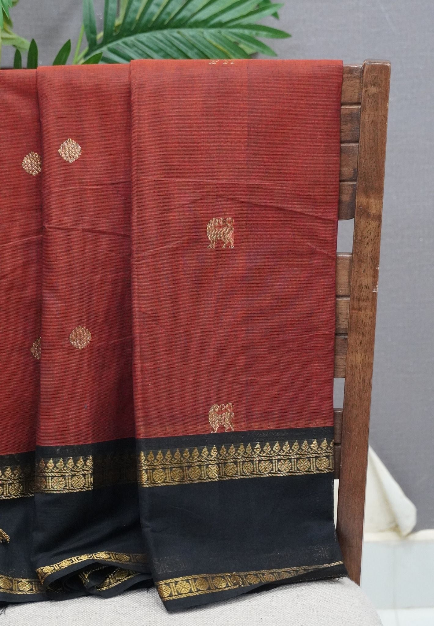 Chettinadu Cotton Saree-Brown with Black Contrast Border