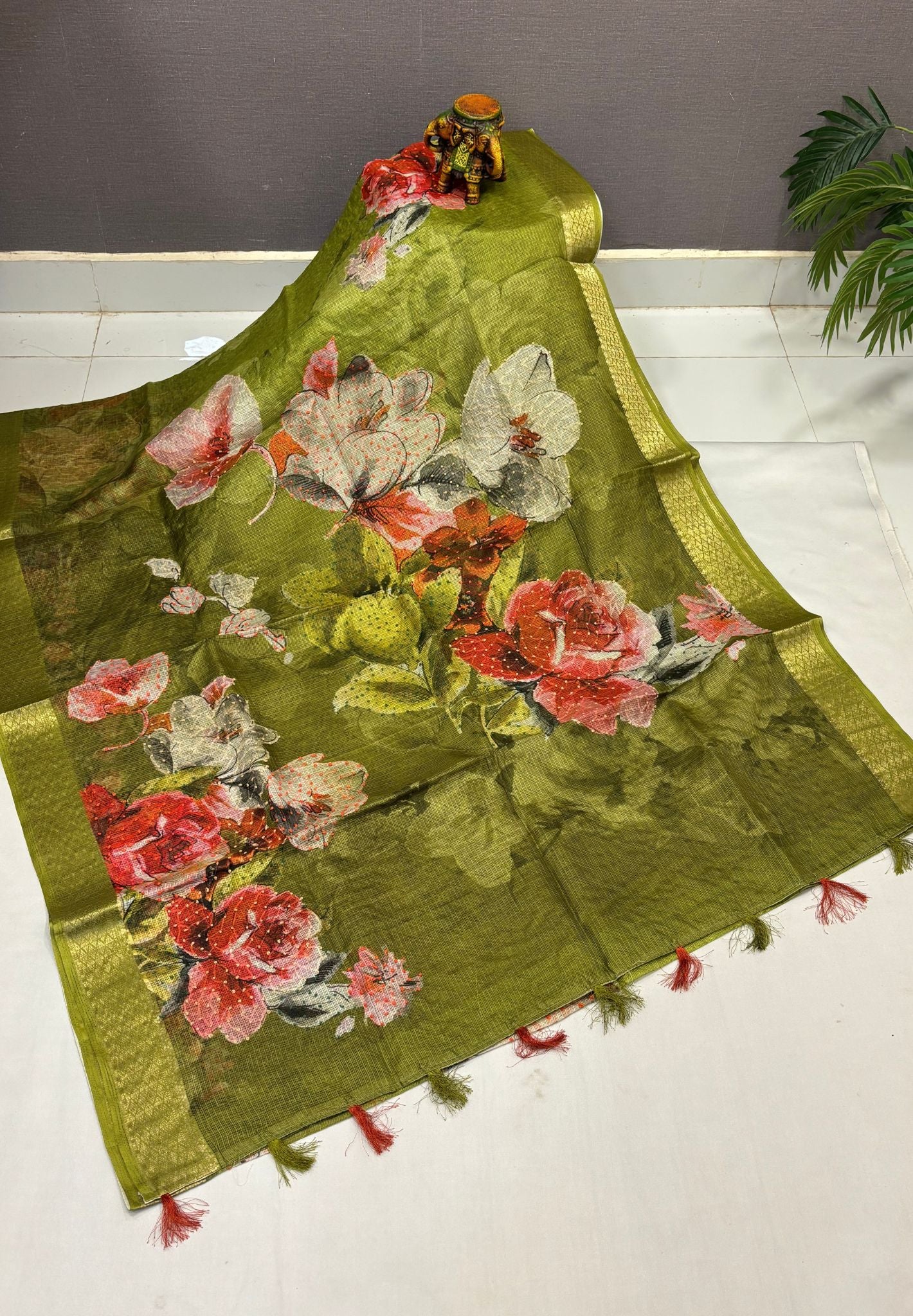 Kota Saree-Light Green In French Knot Floral Border