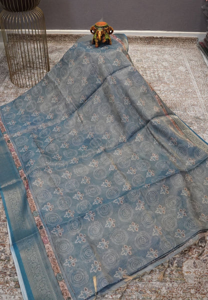 Tissue Kota Saree-Blue