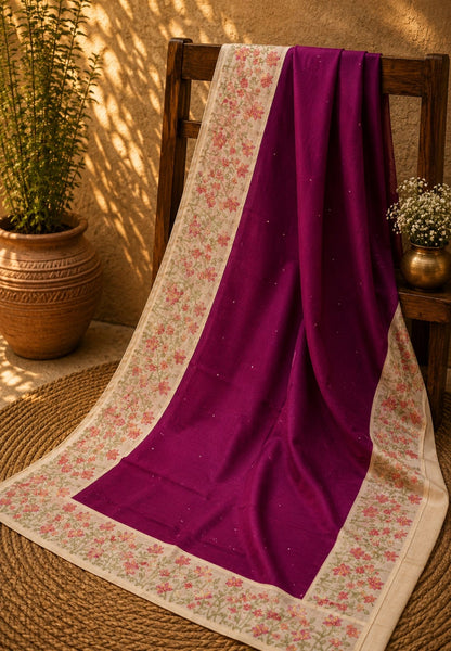 Tussar Saree-Dark Magenta with Mirror Work