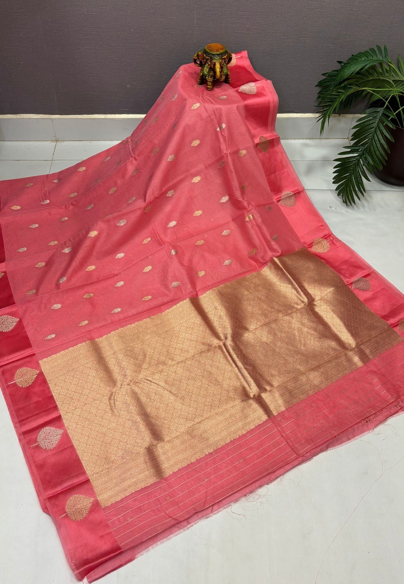 Art Silk Kota Saree-Peach Pink In Geometric Zari Brocade Border