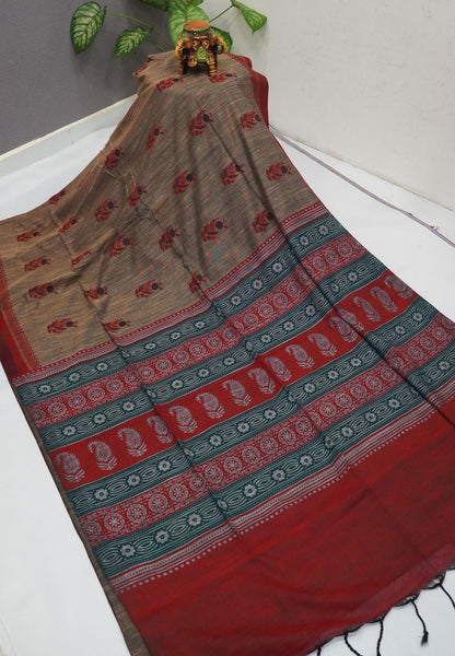 Sambalpuri Cotton Saree-Beige