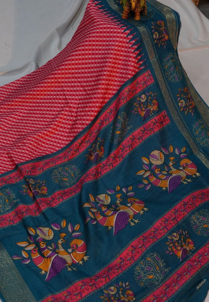 Semi Dola Saree-Pink in Checked Pattern