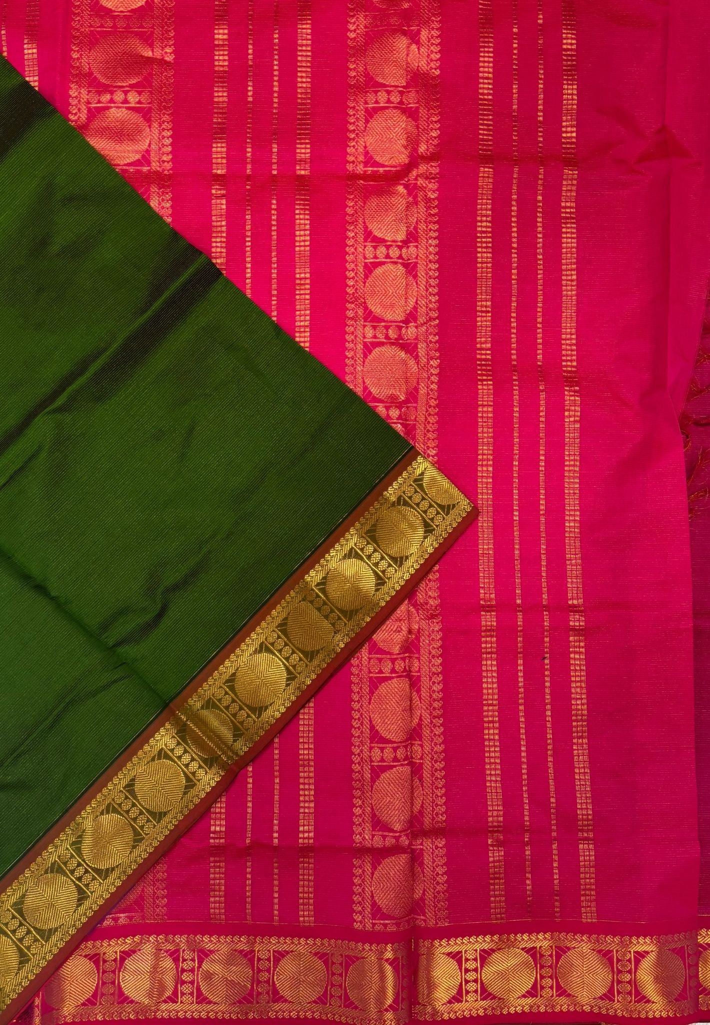 Silk Cotton Saree- Sage Green with Contrast Border in Vairaoosi