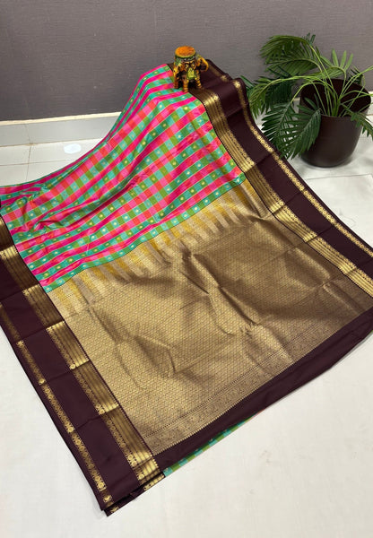Budget Kanchipuram Saree-Teal Green with Contrast Border